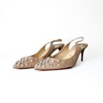 Christian Louboutin Nude/Beige Suede Spiked Pointed-Toe Slingback Pumps – Size 41