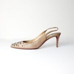 Christian Louboutin Nude/Beige Suede Spiked Pointed-Toe Slingback Pumps – Size 41 - Image 2
