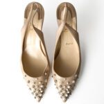 Christian Louboutin Nude/Beige Suede Spiked Pointed-Toe Slingback Pumps – Size 41 - Image 3