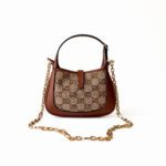 Gucci Jackie 1961 Mini Shoulder Bag Crystal GG Canvas & Brown Leather - Image 3