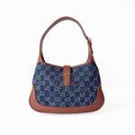 Gucci Jackie 1961 Small Shoulder Bag – GG Monogram Denim Canvas & Brown Grained Leather - Image 4