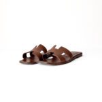 Hermès Gold Calfskin Leather Oran Flat Sandals – Size 38.5