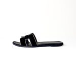 Hermès Black Velvet & Silver Trim Oran Flat Sandals – Size 38.5 - Image 2