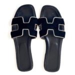 Hermès Black Velvet & Silver Trim Oran Flat Sandals – Size 38.5 - Image 3