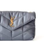 Saint Laurent Grey Lambskin Leather Loulou Puffer Bag - Image 2