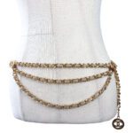 Chanel 3-Tier Multi-Chain Beige/Taupe Leather Medallion Belt - Image 4
