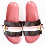 Louis Vuitton Bom Dia Monogram Canvas / Pink Leather Flat Mules - Image 3