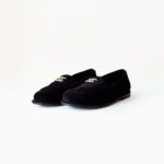 Chanel Black Suede CC Suede Shearling-Lined Loafers – Size  38