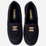 Chanel Black Suede CC Suede Shearling-Lined Loafers – Size  38 - Image 3