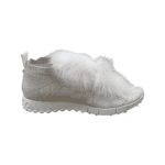 Jimmy Choo White/Silver Knit Fabric And Fur Pom Pom Norway Sneakers Size 38.5 - Image 4