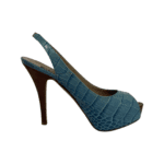 Le Silla Turquoise Croc Embossed Leather Slingback Open Toe Platform Sandals Size 38 - Image 6