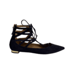 Aquazzura Navy Blue Suede Christy Lace Up Pointed Toe Flats Size 37.5 - Image 2