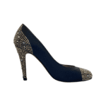 Gina Navy Blue Crystal Embellished Satin Round Toe Pumps Size 38 - Image 3