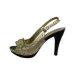 Burberry Gold Metallic Leather Studded Buckle Detail Clogs Sandals Size 38 - Image 4