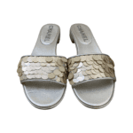 Chanel Silver/Beige Leather and Sequin Open Toe Mule Sandals Size 39.5