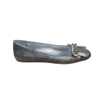 Prada Metallic Silver Leather Chain Embellished Square Toe Flats Size 39 - Image 5