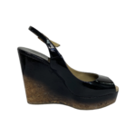 Jimmy Choo Black Patent Leather Prova Cork Wedge Slingback Sandals Size 37.5 - Image 3