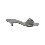 Gina Silver Leather Crystal Embellished Kitten Heel Slides Size 39 - Image 6