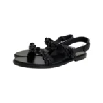 Valentino Black Leather Sandals with Floral Embellishments Size 38.5