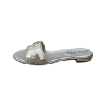 Chanel Silver/Beige Leather and Sequin Open Toe Mule Sandals Size 39.5 - Image 6