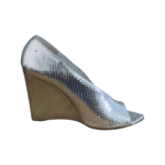 Burberry Metallic Silver Python Open Toe Wedges Size 38.5 - Image 2
