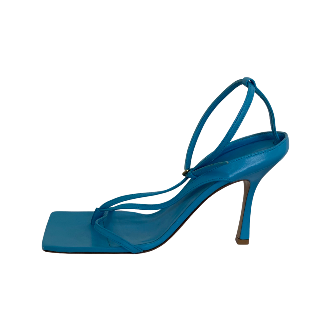 Bottega Veneta Blue Leather Square Toe Ankle Strap Sandals Size 40 - Image 3
