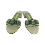 Gina White Leather Crystal Embellished Open Toe Mule Size 38 - Image 2