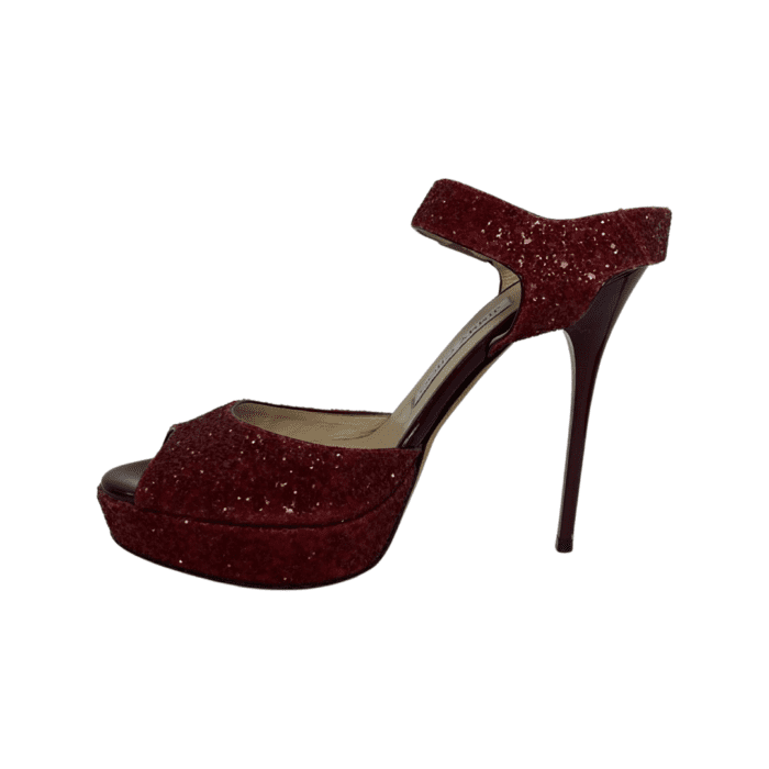 Jimmy Choo Red Glittery Linda Ankle Strap Platform Sandals Size 37 - Image 3