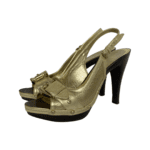 Burberry Gold Metallic Leather Studded Buckle Detail Clogs Sandals Size 38