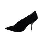 Celine Black Suede Nubuck Leather V Neck Pointed Toe Pumps Size 38 - Image 4