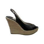 Jimmy Choo Black Patent Leather and Rope Open Toe Wedge Size 38 - Image 4