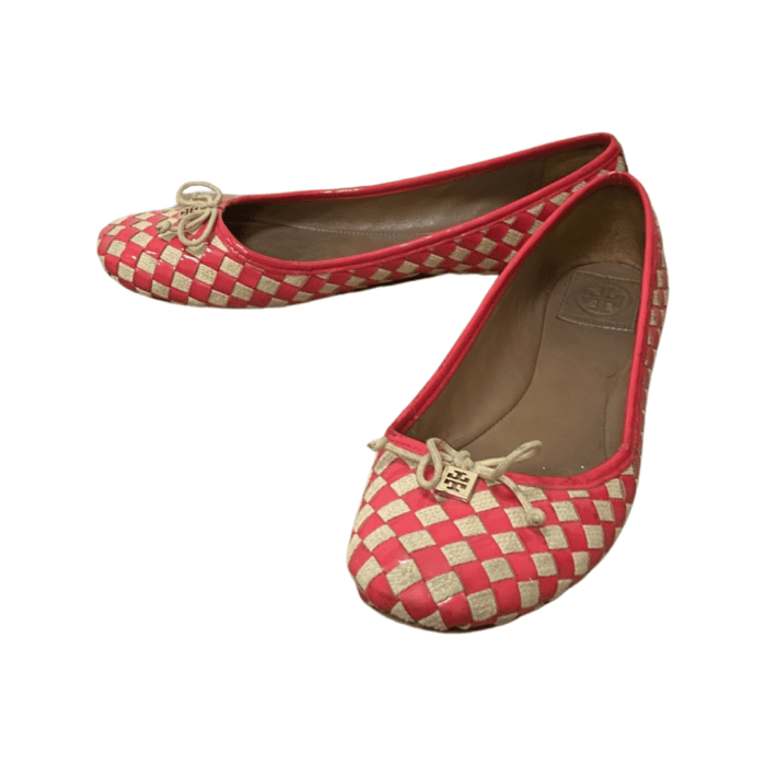 Tory Burch Neon Pink/Beige Prescot Woven Leather Ballet Flats Size 41.5 - Image 2