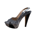 Sergio Rossi Metallic Canvas Peep Toe Slingback Platform Sandals Size 37.5 - Image 5