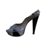 Sergio Rossi Metallic Canvas Peep Toe Slingback Platform Sandals Size 37.5 - Image 3