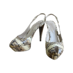 Sergio Rossi Beige Embossed Lizard Leather Sling Back Sandals Size 40 - Image 8