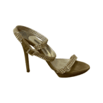 Gina Gold Leather Crystal Embellished Cross Ankle Strap Sandals Size 40 - Image 5