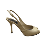 Dolce and Gabbana Beige Patent Leather Slingback Peep Toe Sandals Size 37 - Image 3