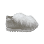 Jimmy Choo White/Silver Knit Fabric And Fur Pom Pom Norway Sneakers Size 38.5 - Image 6