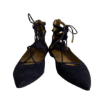 Aquazzura Navy Blue Suede Christy Lace Up Pointed Toe Flats Size 37.5 - Image 5