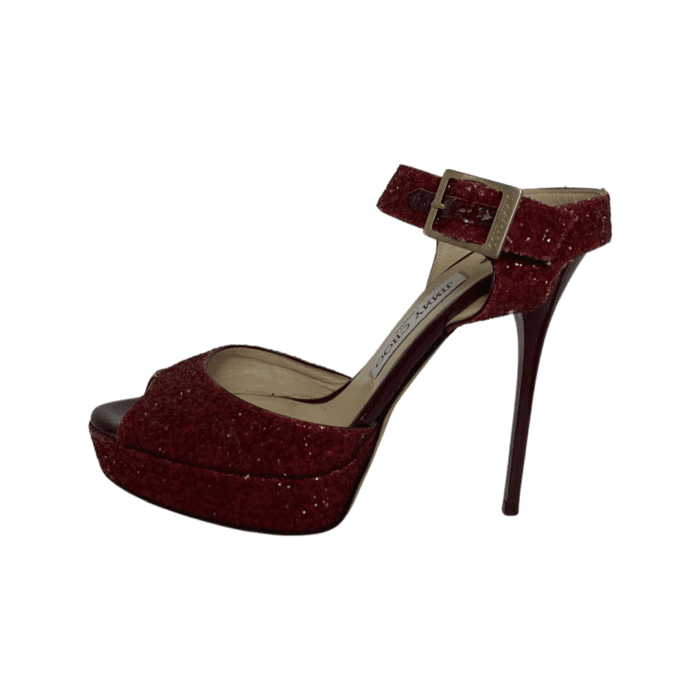 Jimmy Choo Red Glittery Linda Ankle Strap Platform Sandals Size 37 - Image 6
