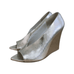 Burberry Metallic Silver Python Open Toe Wedges Size 38.5 - Image 6