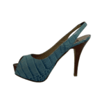 Le Silla Turquoise Croc Embossed Leather Slingback Open Toe Platform Sandals Size 38 - Image 3