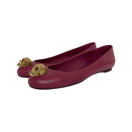 Alexander McQueen Fuchsia Leather Skull Embellished Ballet Flats Size 38
