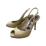 Dolce and Gabbana Beige Patent Leather Slingback Peep Toe Sandals Size 37 - Image 2