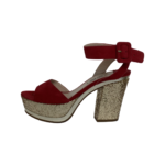Miu Miu Red Suede Leather with Glittery Block Heel Ankle Strap Platform Sandals Size 37 - Image 5