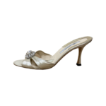 Brian Atwood Metallic Silver Satin Crystal Embellished Mules Size 39.5 - Image 7