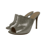 Gianvito Rossi Shimmery Silver Leather Peep Toe Mules Size 38