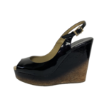 Jimmy Choo Black Patent Leather Prova Cork Wedge Slingback Sandals Size 37.5 - Image 4