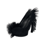 Saint Laurent Paris Black Suede Leather Fur Trim Palais Mohawk Suede Pumps Size 39