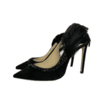 Jimmy Choo Black Suede Feather And Crystal Embellished Tacey 100 Slingback Pumps Size 38 - Image 8